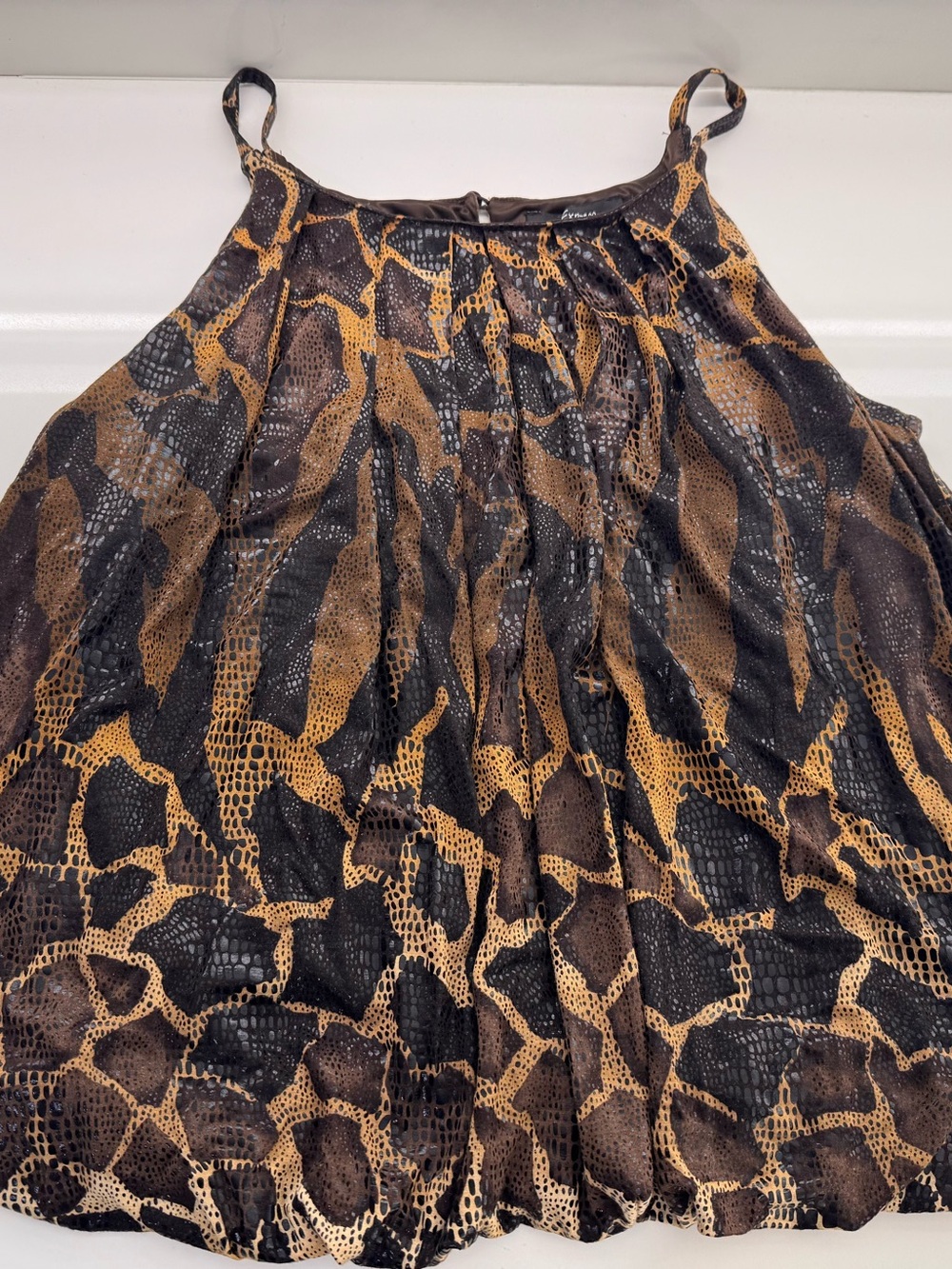 Express Animal-Print Spaghetti Strap Top in Black and Brown